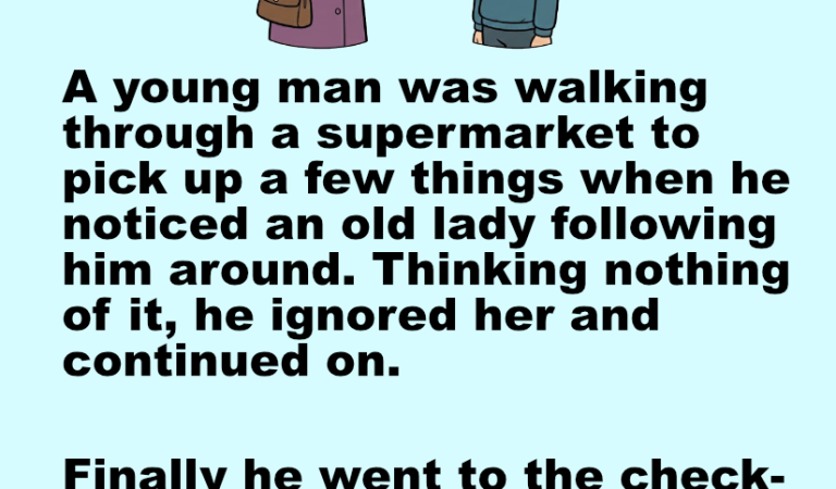 An old lady follow a young man in a supermarket