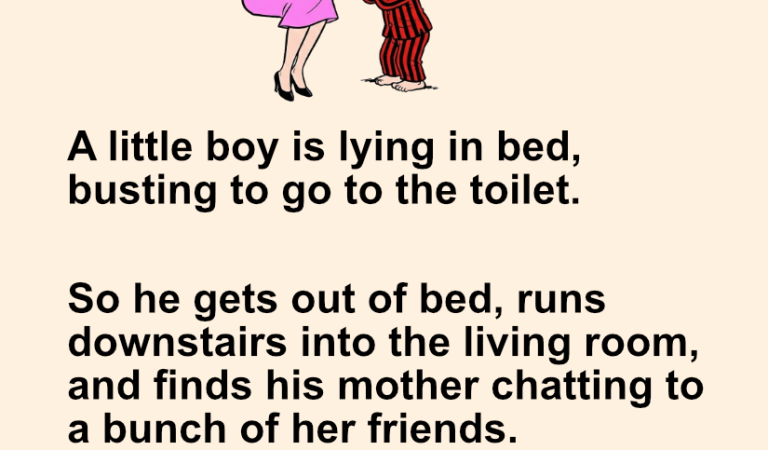 A little boy is busting to go to the toilet