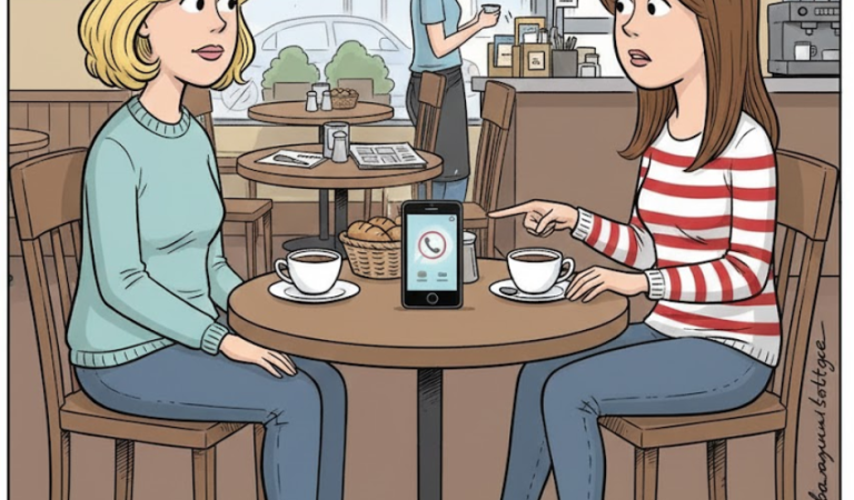 A blonde and a brunette were having breakfast at a cafe.