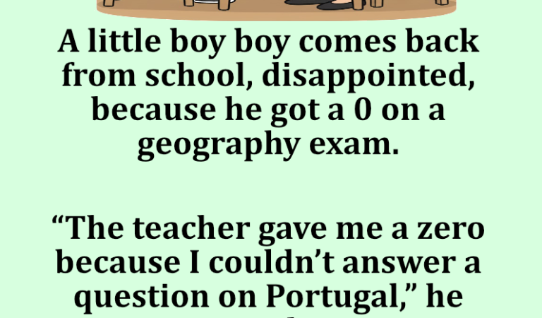 A little boy got a 0 on a geography exam.