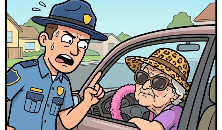 An old woman was pulled over by a highway patrol officer
