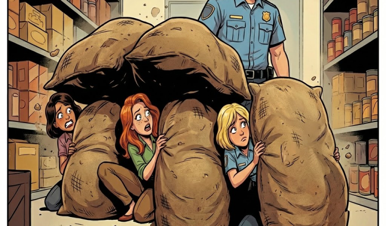 A brunette, a redhead, and a blonde were robbing a supermarket